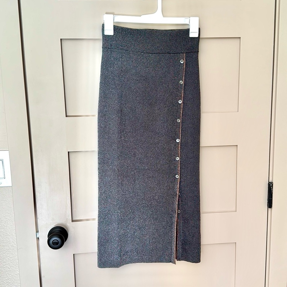 Jonathan Simkhai metallic silver midi skirt size small